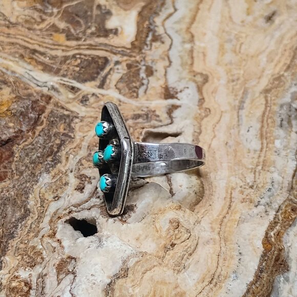 Vtg Zuni Snake Eye Turquoise Sterling Silver Ring Size 7 - Picture 4 of 8